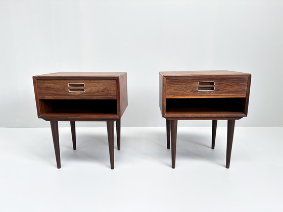 Image 1 of Set Of 2 Rosewood Nightstands By Johannes Andersen For Dyrlund 1960S