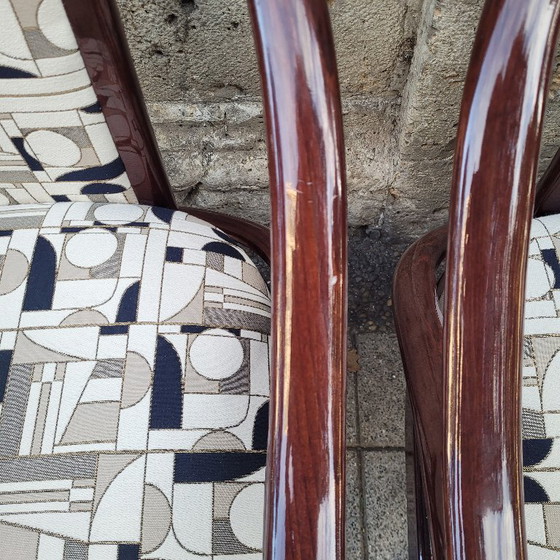 Image 1 of Set aus 4 Art-Deco-Stühlen, bezogen mit „Euphoria Cubista“, Misia Paris, 70er Jahre – Frankreich