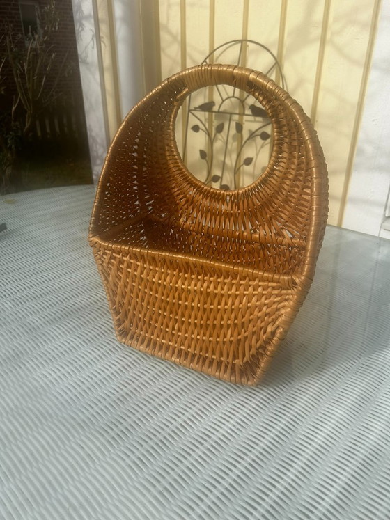 Image 1 of Panier suspendu tressé, panier en osier, panier mural, marron, 36 cm, vintage