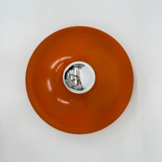 Image 1 of Mid-century design honsel oranje space age schijflamp , jaren 1970 toegeschreven aan Charlotte Perriand voor les arcs