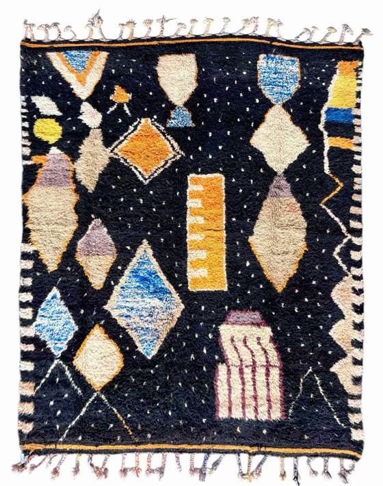 Image 1 of Moroccan Berber Black wool rug 200x280 cm– black abstract tribal carpet