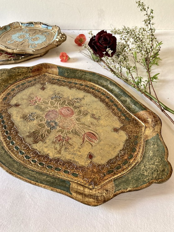 Image 1 of Florentine painted wooden tray, 1950-1960