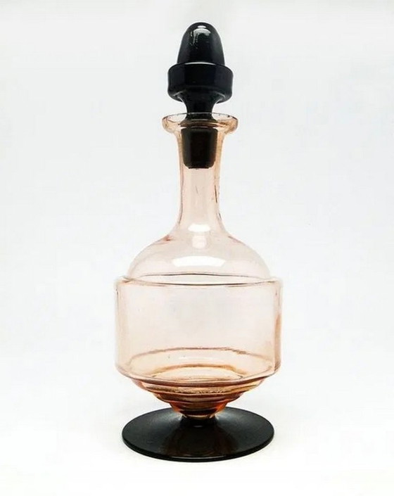 Caraffa Art Déco di Hortensja Glassworks, Polonia, anni '30, Bicchieri e caraffe, Vetro, Nero (foto 7 di 8)