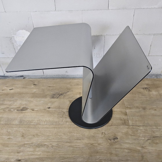 Image 1 of Modern curved metal minimalist side table with magazine rack / newspaper rack / magazine rack
