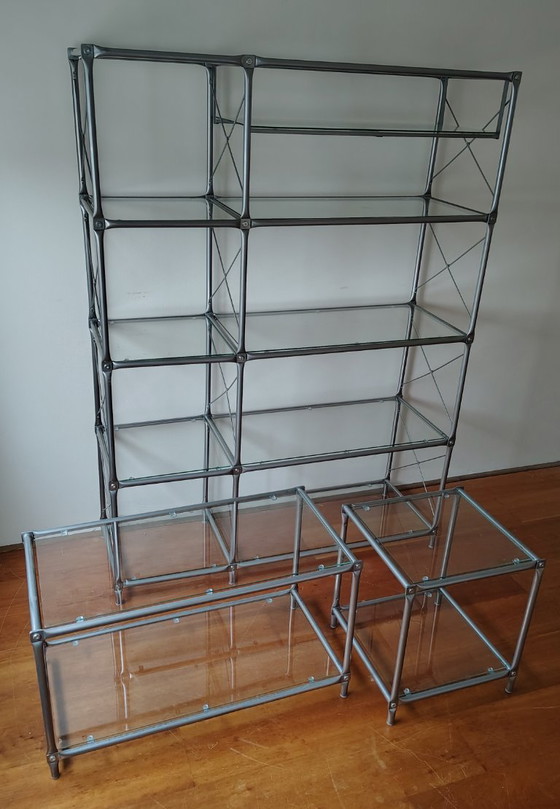 Image 1 of Vintage wandkast met 2 bijzettafels (Ikea Laxvik)