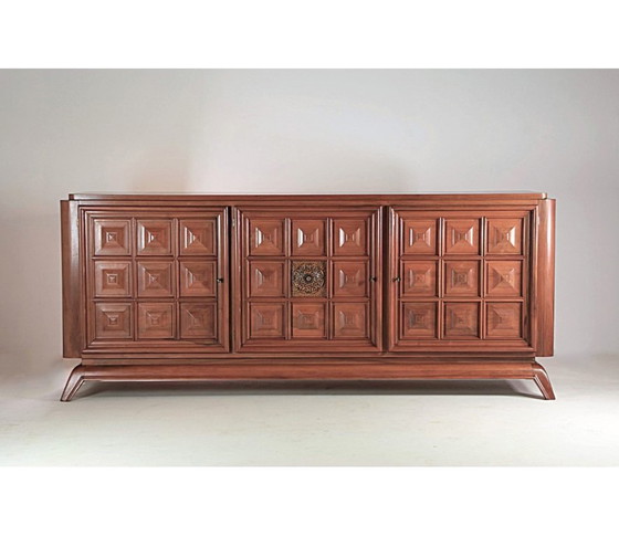 Grande Credenza Brutalista Francese con Pannelli Intagliati, Anni '40 – Credenze, Legno (photo 14 of 15)