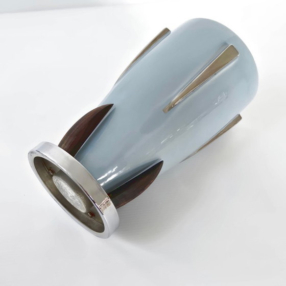 Image 1 of Vintage Scandinavian Art Deco Vase, 1920s, Ceramic, Rosewood, Chrome, Retro