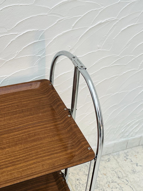 Image 1 of Carrello di servizio pieghevole vintage in cromo e laminato