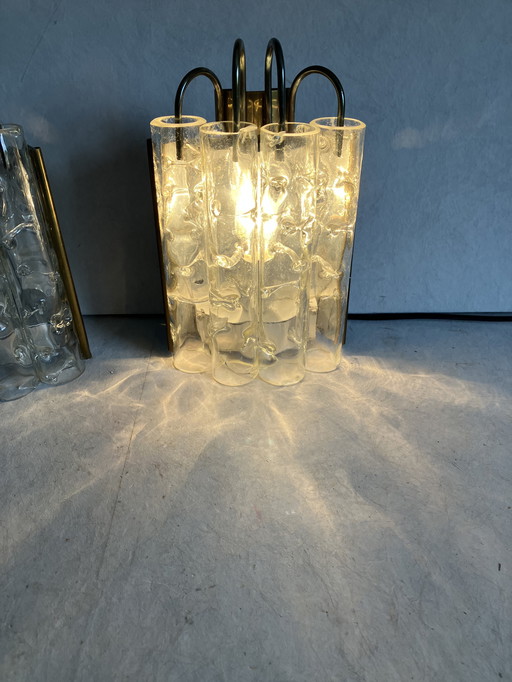 Vintage wandlampen set van Doria Leuchten met ijsglas buizen