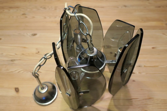 Image 1 of Lámpara colgante italiana de mediados de siglo con 9 cristales facetados