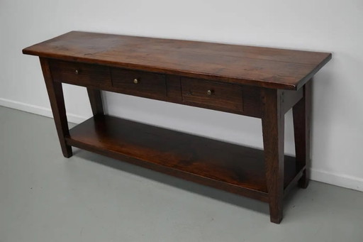 Antique Dutch rustic colonial farmhouse side table in teak/oak