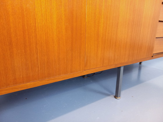 Image 1 of Louis Paolozzi's vintage modernist secretary bookcase for Monopoly in teak and metal from the 60s