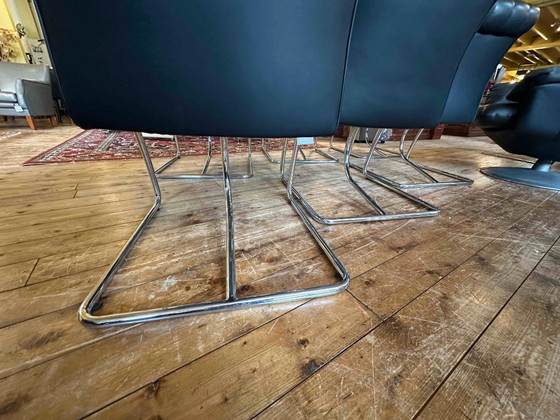 Image 1 of Set of 6 Vintage Walter Knoll ‘Art Collection’ Dining Chairs – Black Leather & Chrome