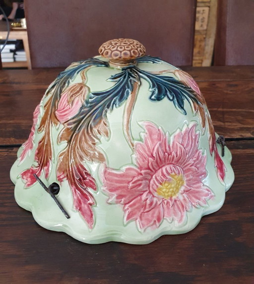 Ancien pot de fleurs suspendu Art Nouveau en majolique -ca1900- Très bon état