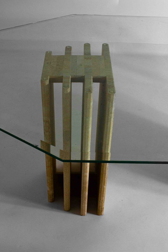 Image 1 of Postmodern travertine dining table – 1970s style