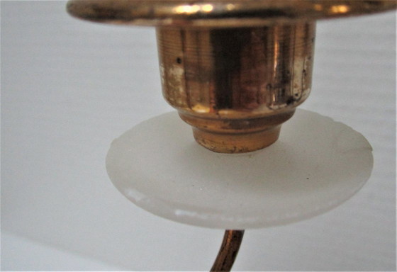 Image 1 of paar driearmige messing stenen kandelaars vroeg 20e eeuw