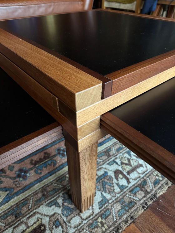 Image 1 of Table basse extensible HEXA Bellato, noire et bois, années 1980