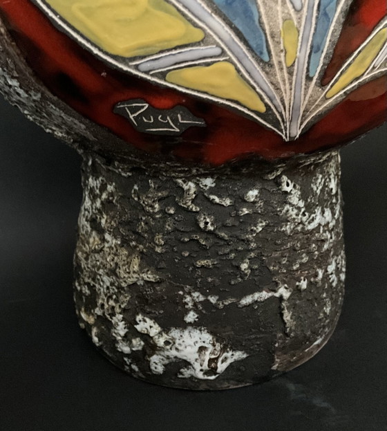 Image 1 of Large Signed Pugi Brutalist Ceramic Pitcher – Vallauris / Monaco – 1970s