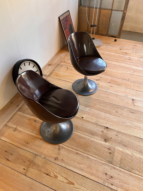 Tulip Swivel Chairs, Italy, 1970s, Set of 2 – Metal, Skai (photo 5 of 5)