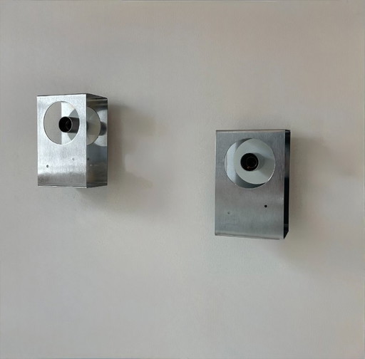 Coppia di applique vintage, metallo spazzolato, Francia, 1970