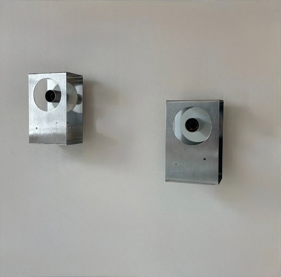 Image 1 of Coppia di applique vintage, metallo spazzolato, Francia, 1970