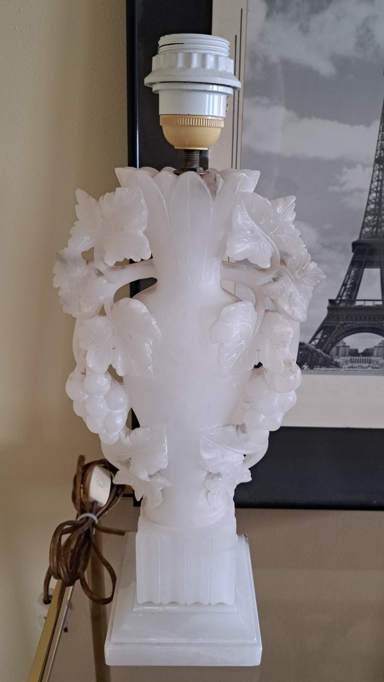 Image 1 of Vintage white alabaster lamp base, working, 40 cm high