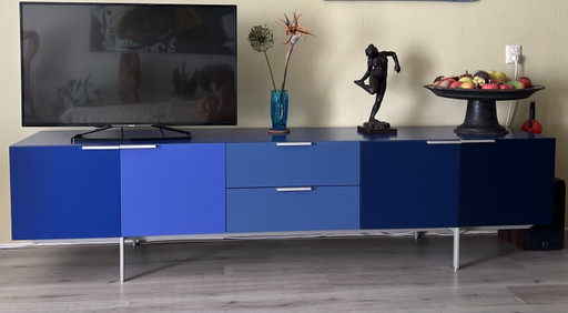 Pastoe sideboard, low cabinet. Shades of blue.