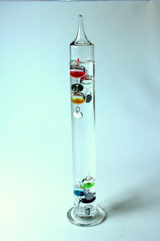 Large Galileo glass thermometer, handmade, mouth-blown