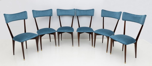 Ico & Luisa Parisi Rare Set of Six Mid-century Modern Velvet Dining Chairs, 50s