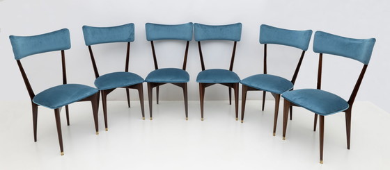 Image 1 of Ico & Luisa Parisi Rare Set of Six Mid-century Modern Velvet Dining Chairs, 50s