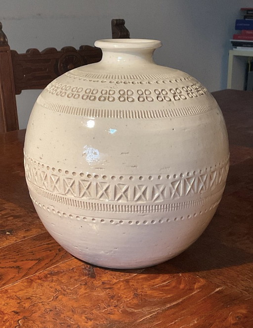 Bitossi Keramik, Kugelvase, eisweiß, 20 cm hoch