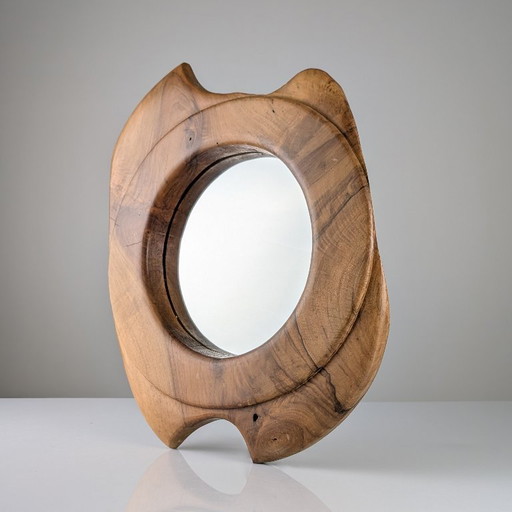 Biomorphic Wall Mirror in Solid Walnut, Organic Design, France, 1960s
