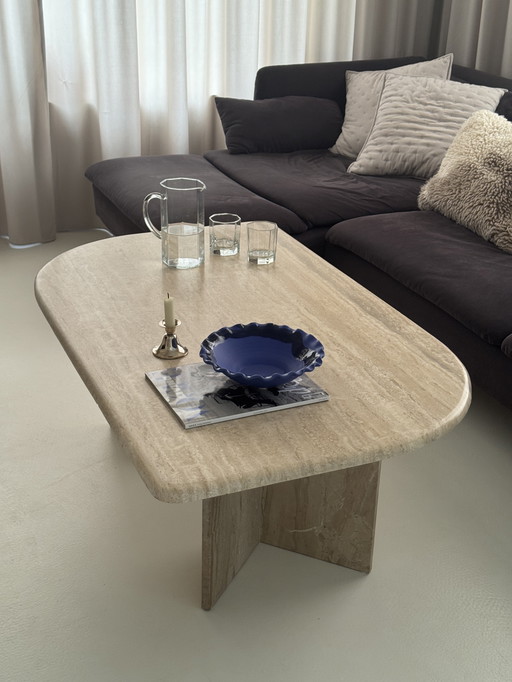 Table basse en marbre italien travertin vintage