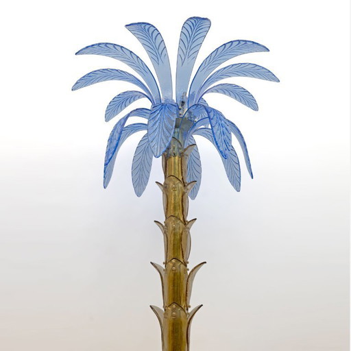 Mid-Century Modern Murano Glass and Brass Palm Tree Floor Lamp