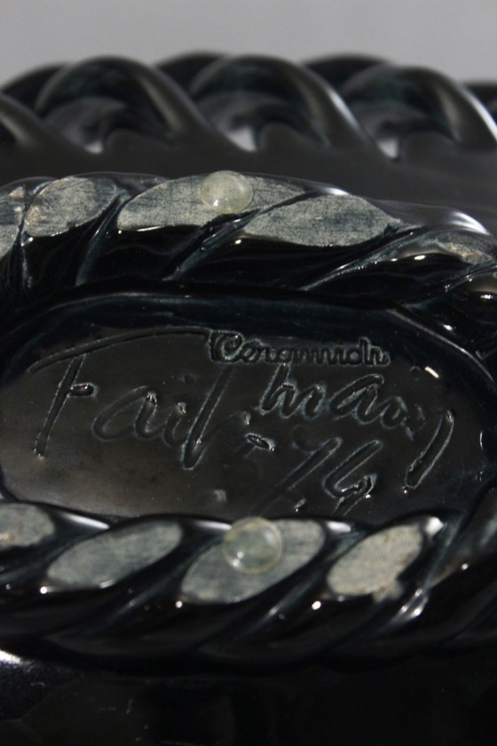 Image 1 of Grande coupe à fruits vintage faïence tressée Ceramidi Marseille France 1950s