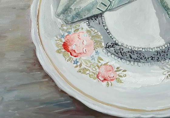 Original Oil Painting Contemporary Art Still Life Saucer – Paintings & Drawings, Canvas (photo 6 of 7)
