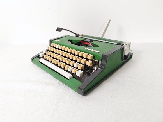 Image 1 of Vintage Green Working Typewriter / Green UNIS TBM De Luxe 1970's / Retro Office / Office Decor / Olympia / Mid Century Modern