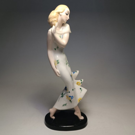 Goldscheider - Claire Weiss - Skulptur, Art Deco Dame im langen Kleid - 28,5 cm - Porzellan (photo 19 of 35)