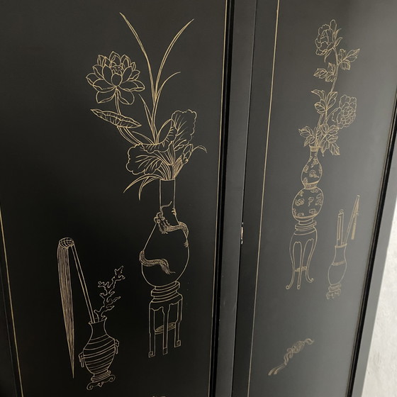 Image 1 of Mid - Century Chinese Room Divider Speck Stone Hand Painted 1950s
