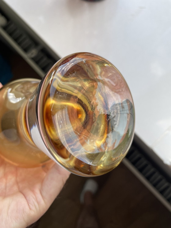 Hand-Blown Amber Art Glass Vase, Mid-Century Modern Scandinavian in the Style of Bo Borgström (photo 7 of 8)