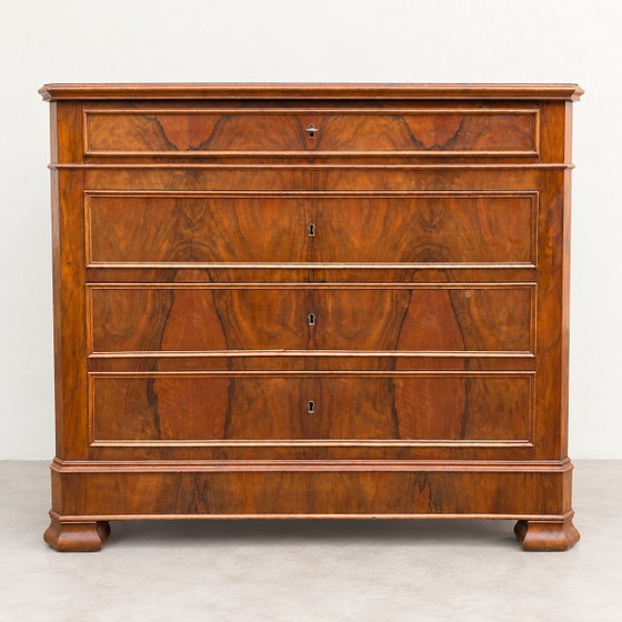Louis-Philippe style walnut chest of drawers with four drawers, Wood, Brown (photo 4 of 10)