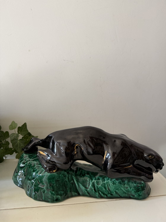 Mid Century Keramieken Beeld Luipaard – Decoratieve objecten, Ceramic (photo 4 of 6)