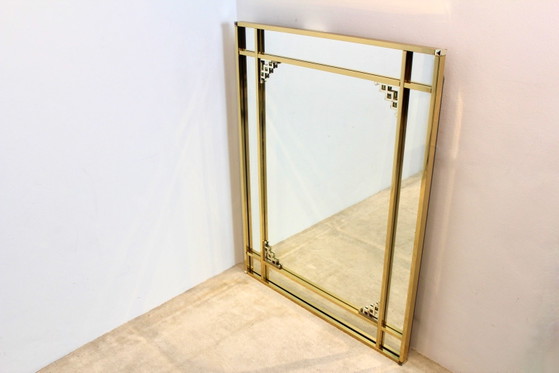 Grote Grafische Spiegel van Belgochrom, Chroom, Messing, Gold, Hollywood Regency (foto 6 van 12)