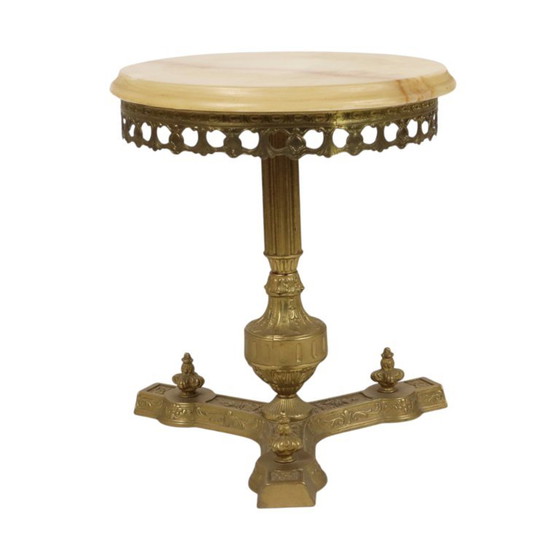 Vintage Brass Side Table with Round Onyx Marble Top (photo 6 of 23)