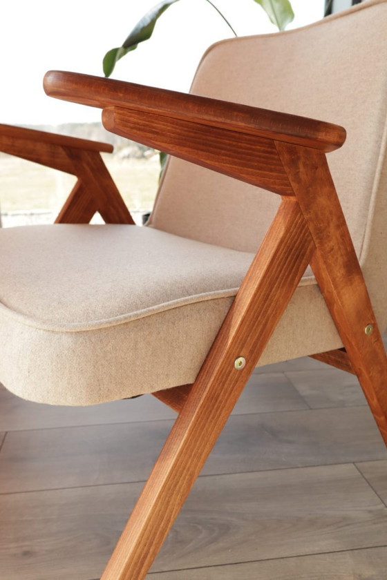 Image 1 of Vintage loungestoel met beige wollen bekleding, Scandinavisch design