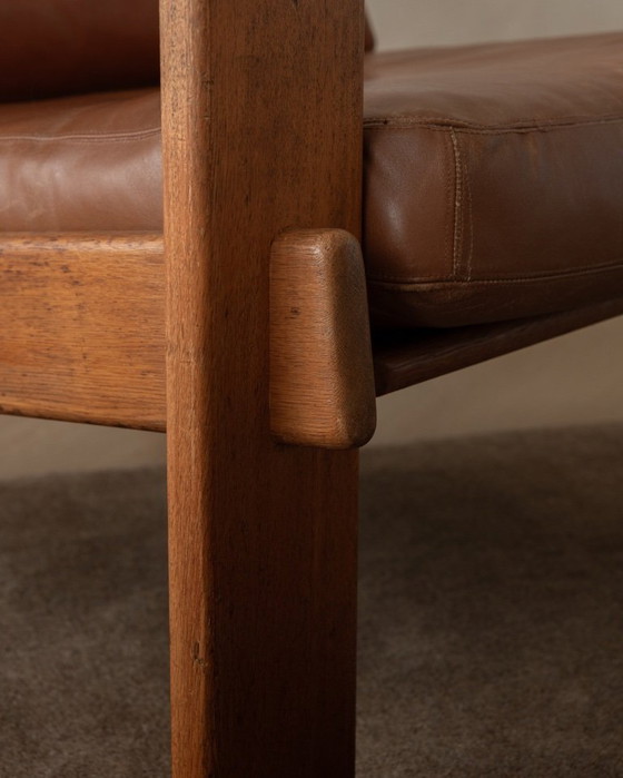Image 1 of Poltrona lounge vintage Bonanza di Esko Pajamies per Asko, in rovere finlandese e pelle color cognac, anni '60.
