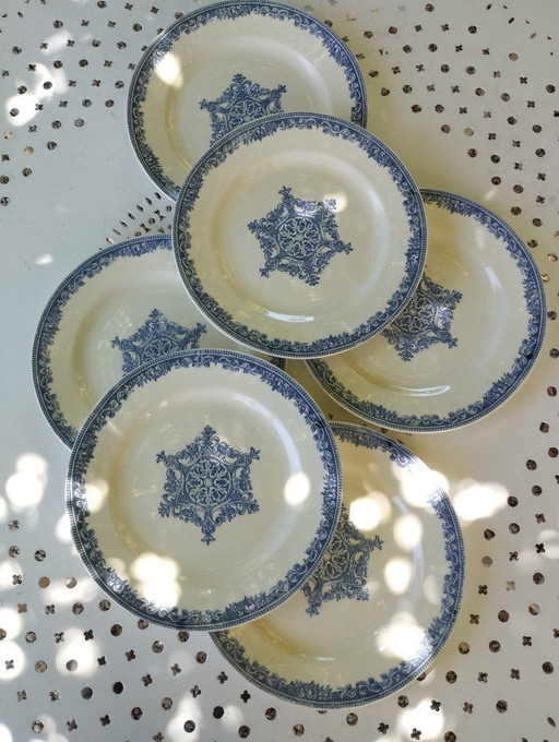 6 platos de postre de piedra de hierro J. Vieillard Bordeaux "Garland"