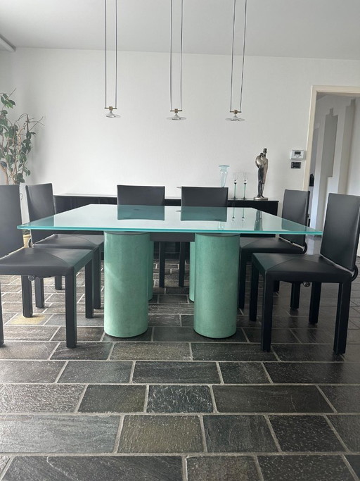 Tafel Serenissimo + 6 B&B Arcara Stoelen – Acerbis, eettafels, Glass, Metal