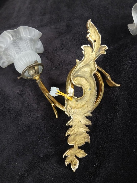 Art Nouveau wandlampen van brons en messing – Bronze, Glass (photo 9 of 10)