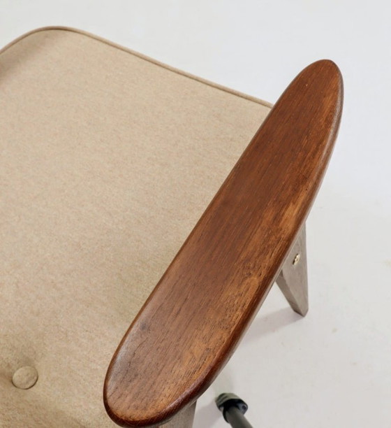 Image 1 of Vintage tweepersoonsfauteuil, eikenhout, wollen bekleding, volledig gerestaureerd.